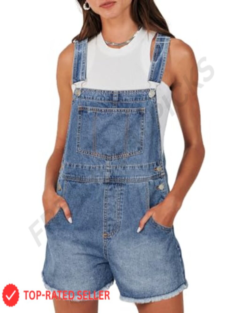 Denim Overalls Shorts Jumpsuit Romper Loose Fit with Pockets